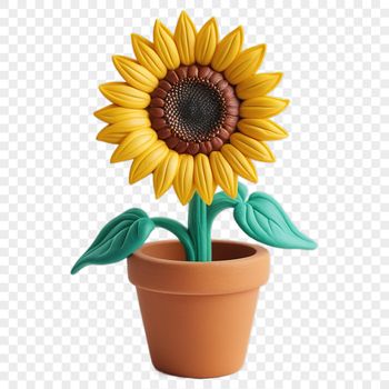 A bright yellow sunflower in full bloom with green stem and leaves.
