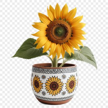 A high-resolution transparent image of a single sunflower in a clear background.