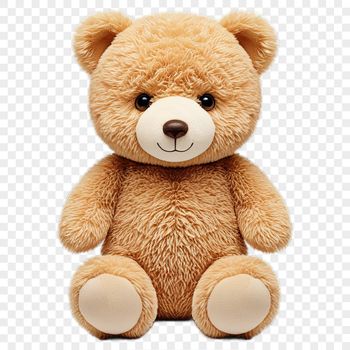 A large transparent PNG image of a cuddly teddy bear with a clear background.