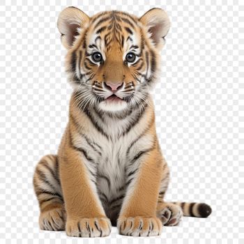 A large, transparent PNG image of a tiger in a clear background.