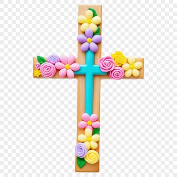 A high-resolution transparent PNG image of a simple cross with floral elements.