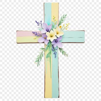 A high-resolution transparent image of a simple cross with floral accents, suitable for commercial use.
