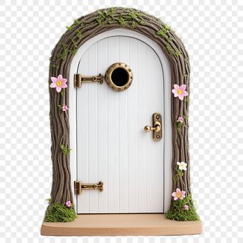 A whimsical, transparent image of a fairy door with a clear background.