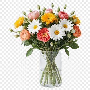 A high-resolution bouquet of flowers with a clear transparent background, suitable for sublimation printing.