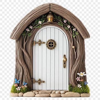 A whimsical fairy door with a clear background and transparent edges, suitable for commercial and personal use.