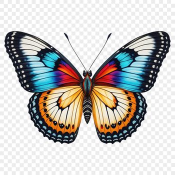 A colorful butterfly with intricate details in high resolution on a transparent background.