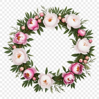A transparent and detailed PNG flower wreath design, ideal for sublimation printing or web design applications.