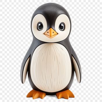 A small, fluffy penguin chick standing on the ice with a clear background.