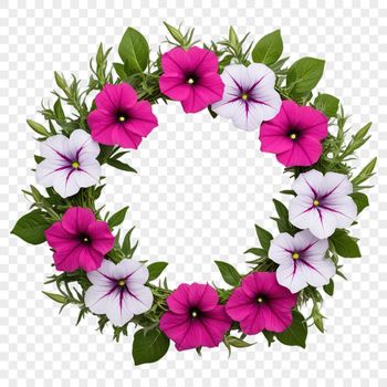 A floral arrangement in the shape of a circle, featuring various flowers and foliage.