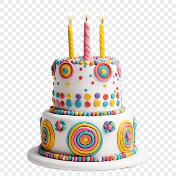 A colorful cake with candles on top, perfect for a birthday celebration.