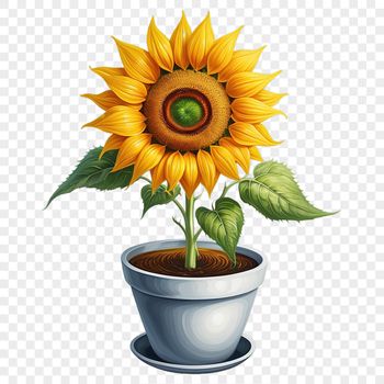 A high-resolution illustration of a single sunflower in a clear background, suitable for various creative projects.