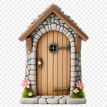 A detailed illustration of a tiny fairy door with intricate details in a transparent PNG format.