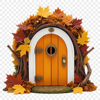 A transparent PNG image of a whimsical fairy door with a clear background.