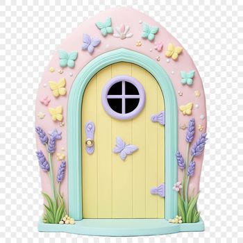 A transparent fairy door on a clear background designed for digital use.