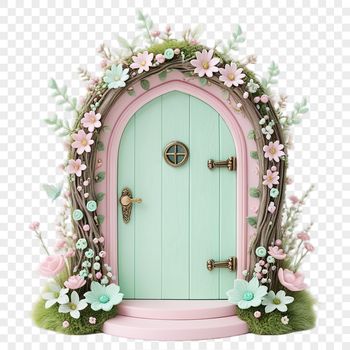A whimsical fairy door in a clear transparent background with a high-resolution design.