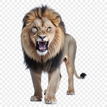 Large transparent PNG image of a lion in natural habitat.