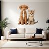 A transparent PNG image of a cute mixed-breed puppy and kitten playing together.