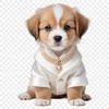 A small, cute dog sitting on a background with a clear transparency, suitable for sublimation printing.