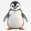 Adorable Baby Penguin on Rock Shore A baby penguin standing on a rocky shore, set against a clear blue background.