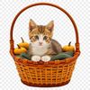 A transparent PNG image of a small basket filled with kittens, ideal for commercial or personal use.