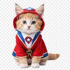 A small domestic cat, sitting on a neutral background.
