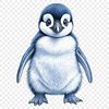 A small penguin chick standing on a clear ice surface, with a transparent background.