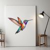Vibrant Hummingbird Perched in Mid-Air A colorful hummingbird perched on a branch in mid-air, photographed against a clear background.