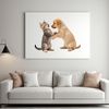 Whimsical Duo Pals A small puppy and kitten sitting together on a plain background.