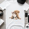 Playful Pet Mates A transparent PNG image of a playful puppy kitten sitting on a background.