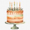 A large, transparent PNG image of a colorful birthday cake with candles on top.