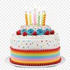 A colorful birthday cake with candles lit, ideal for personal use in graphic designs, DIY projects, or as a template.