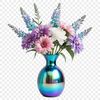 A colorful arrangement of fresh flowers in a vase on a clear background.
