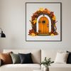 A whimsical illustration of a small fairy door with intricate details and a transparent background.