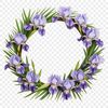 A floral wreath made up of various flowers with a transparent background.