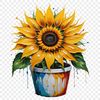Vibrant Sunflower in a Flower Pot A single bright yellow sunflower with large petals growing in a flower pot on a clear background.