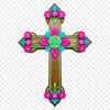 Transparent Cross Silhouette with Flowers A high-resolution transparent image of a simple cross with floral motifs, suitable for personal and commercial use.