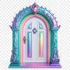 A high-resolution transparent image of a whimsical fairy door with intricate details and a clear background.
