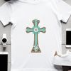 A simple illustration of a Crucifix with floral details.
