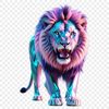 A high-resolution image of a lion against a clear background.