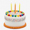 A colorful birthday cake with candles on top, ideal for personal or commercial use in various designs.