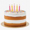 Happy Birthday Celebration A colorful birthday cake with candles and decorations on a transparent background.