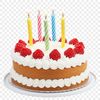 A high-resolution transparent PNG image of a colorful birthday cake with multiple tiers.