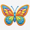 A colorful insect with wings spread wide on a transparent background.