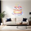 An illustration of a traditional birthday cake featuring fondant decorations and fresh flowers.
