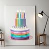 Transparent Cake Template for Printing Colorful birthday cake with candles and decorations on a transparent background, suitable for commercial use.
