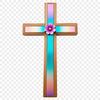 A transparent PNG image of a cross with floral details on a clear background.