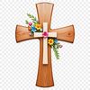 Simple transparent crucifix design on clear background.