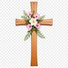 Beautiful Cross Pattern Template A transparent PNG image of a cross with floral patterns on the arms.