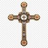 Silver Cross Decoration PNG Transparent graphic illustration of a silver crucifix on a clear background with a simple floral pattern.