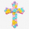Silver Cross with Floral Motifs A simple transparent PNG image of a silver-colored cross with floral motifs and religious iconography.